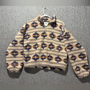 BKE Beige and Blue Patterned Hoodie